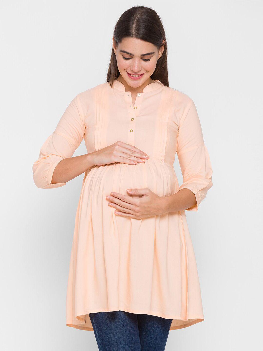 av2 peach-coloured mandarin collar longline top