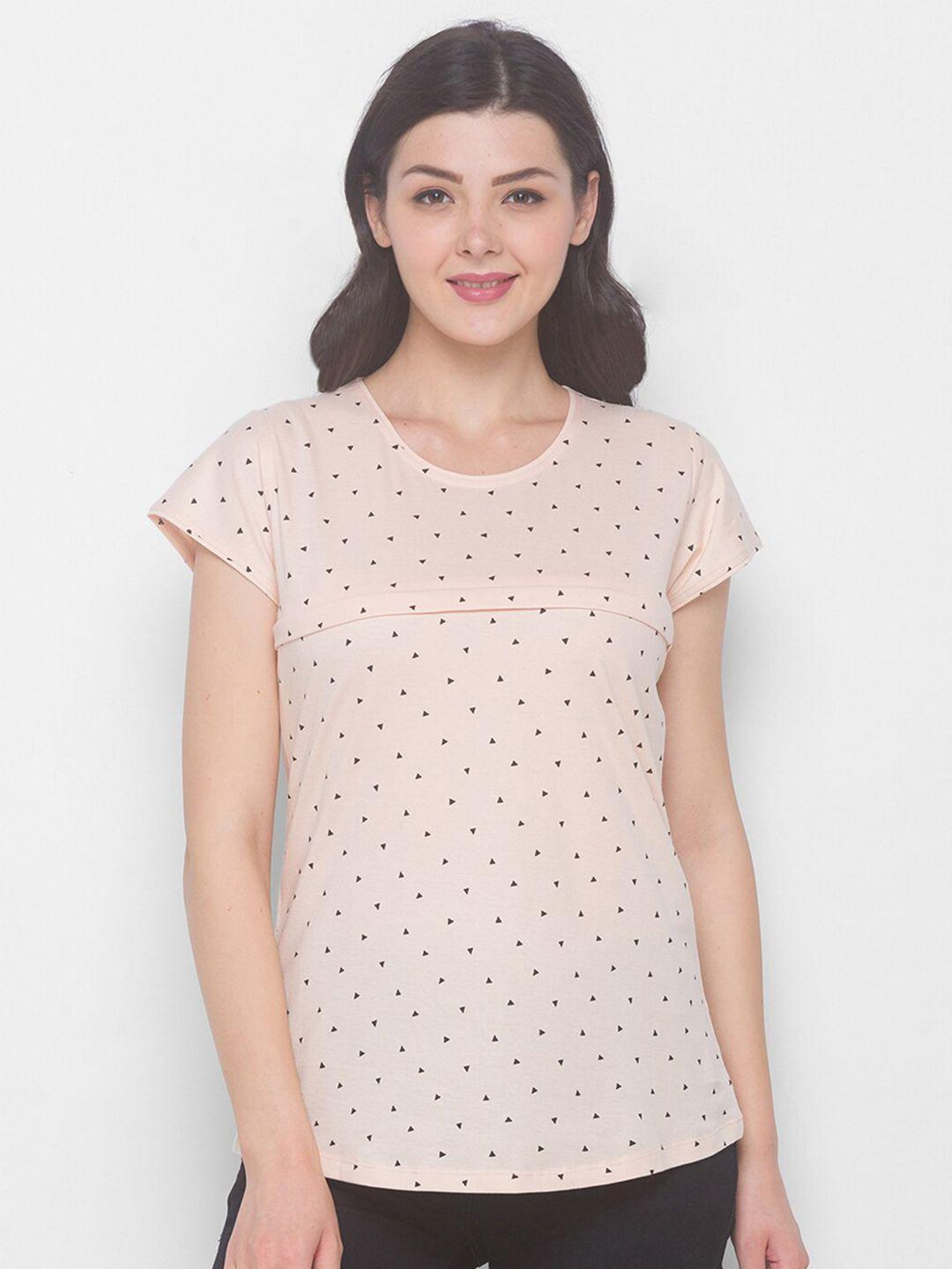 av2 peach-coloured maternity geometric print pure cotton top