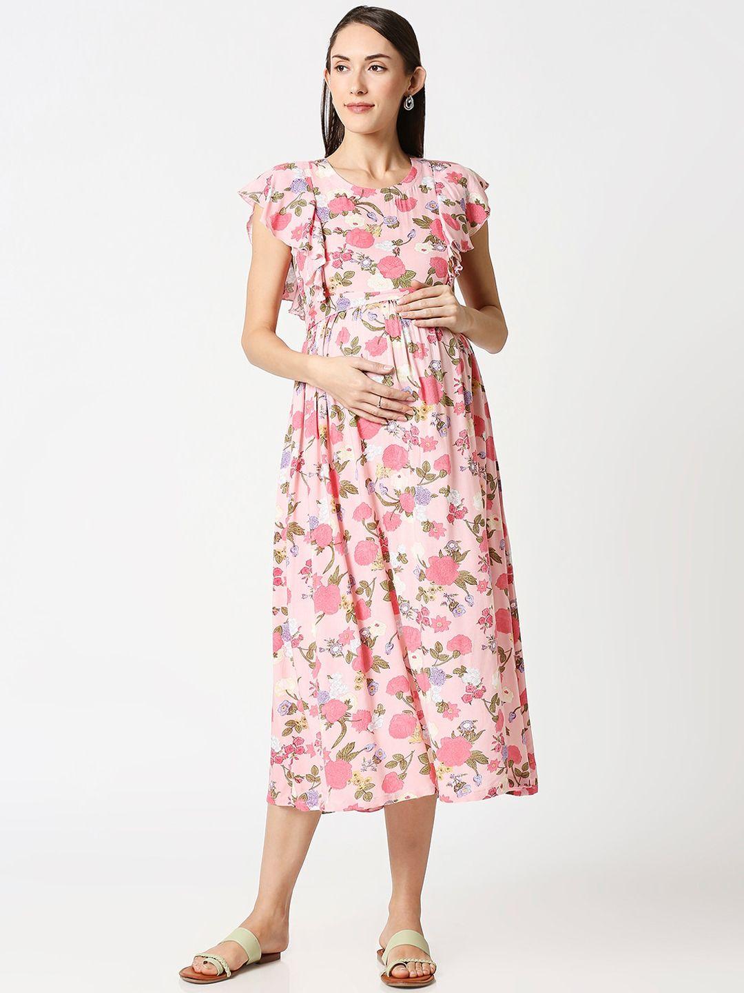 av2 pink floral printed maternity midi dress