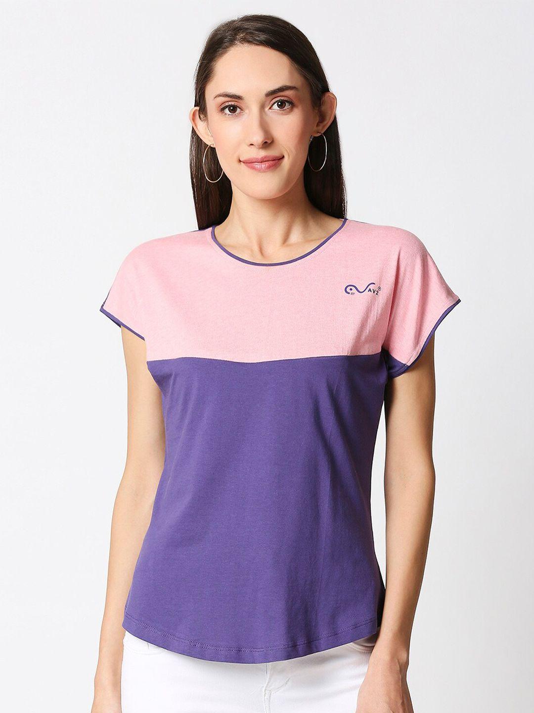 av2 purple & pink colourblocked extended sleeves top