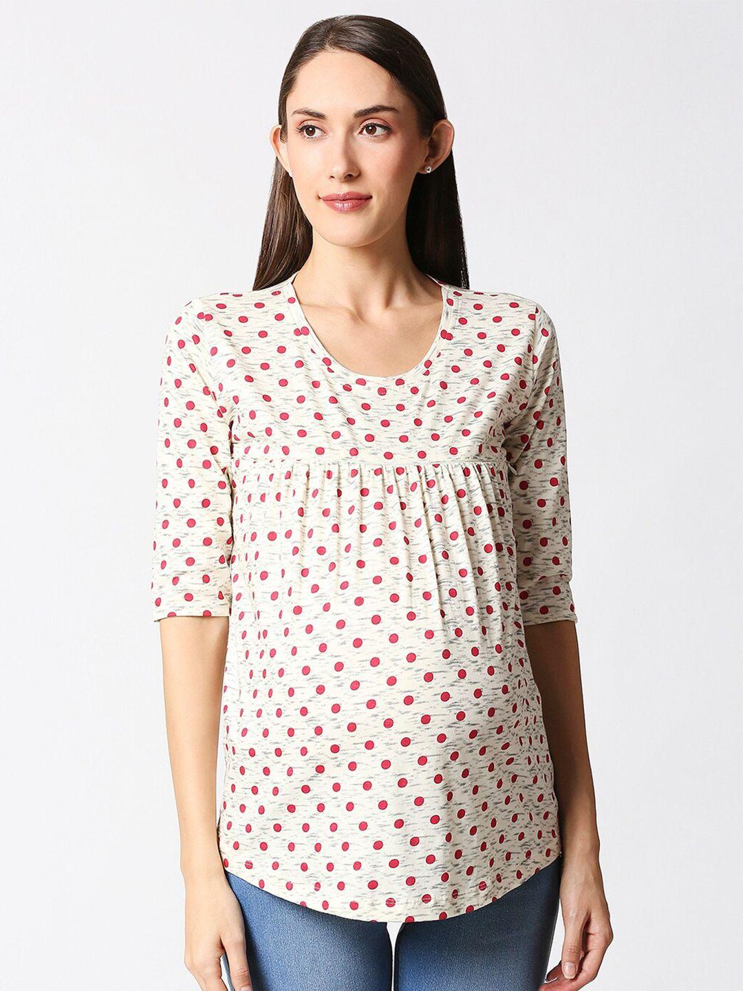 av2 women cream & red printed pure cotton maternity top