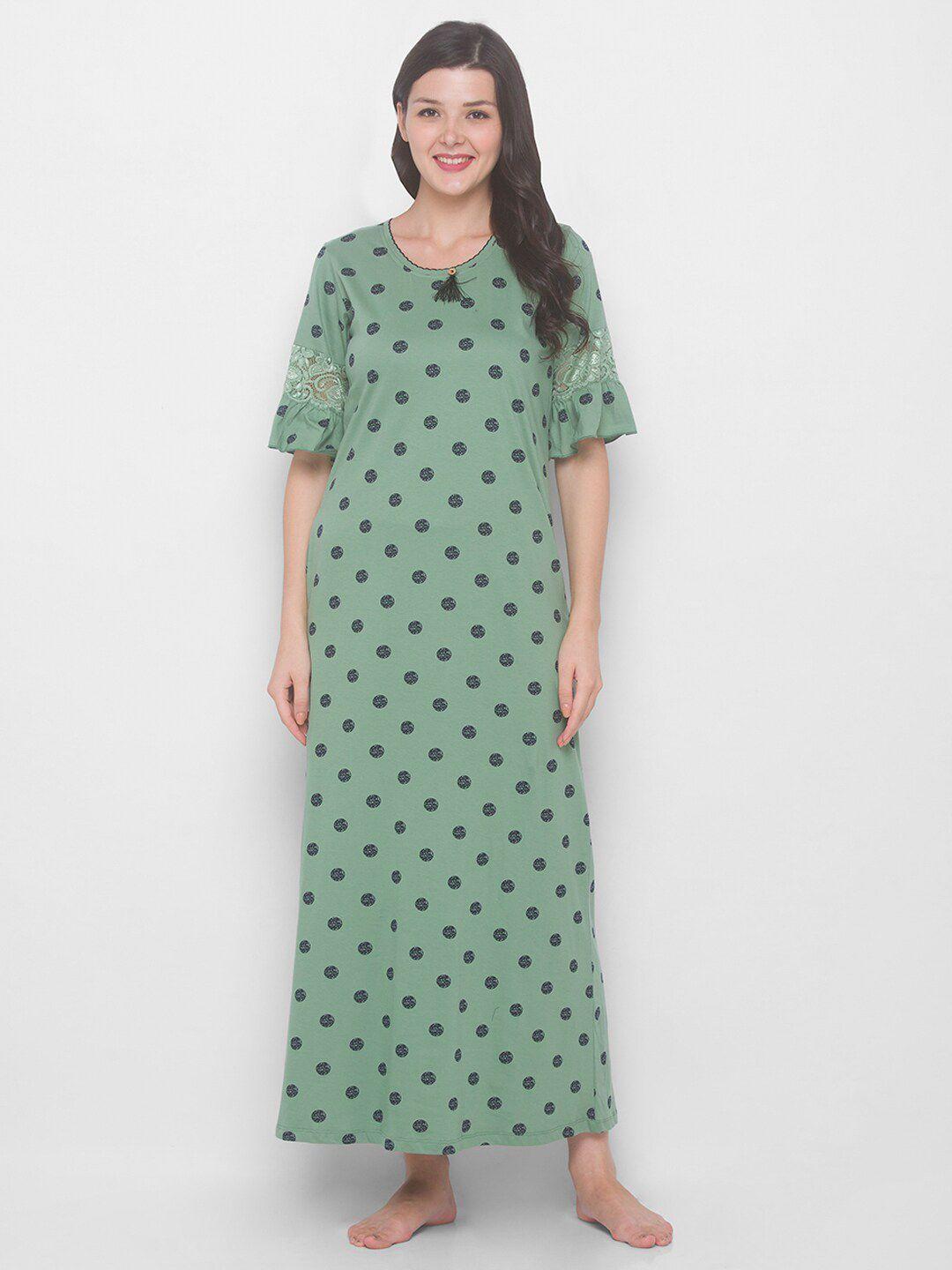 av2 women green printed maxi nightdress