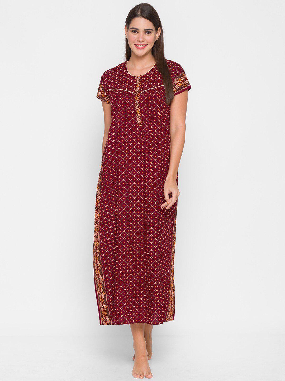 av2 women maroon printed maxi maternity nightdress