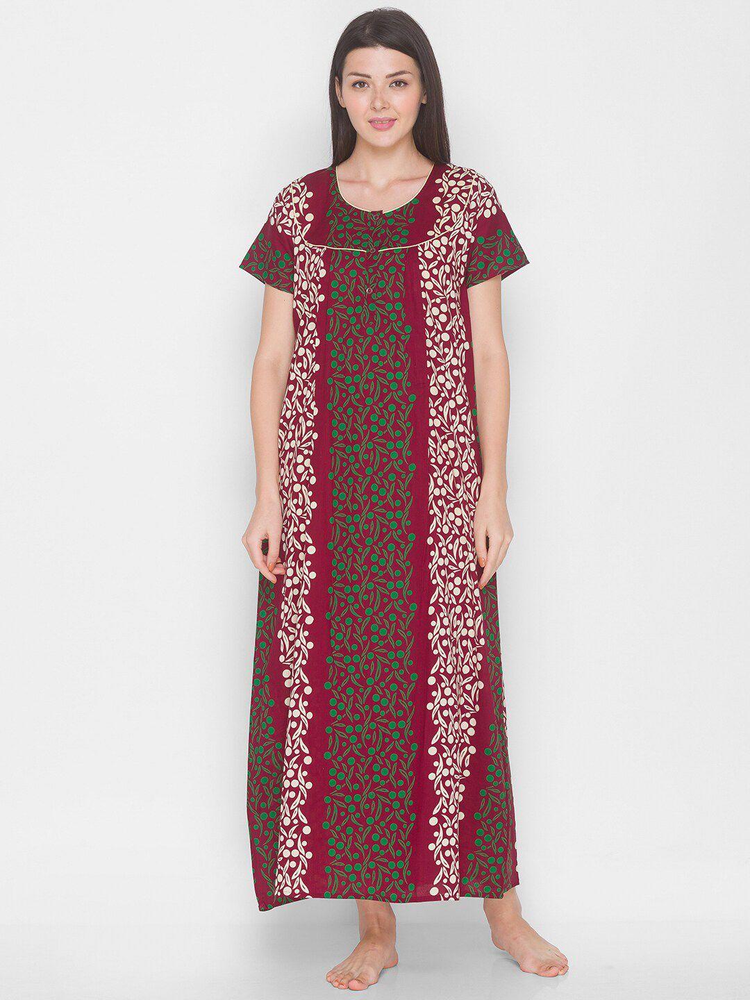 av2 women maroon printed pure cotton nightdress