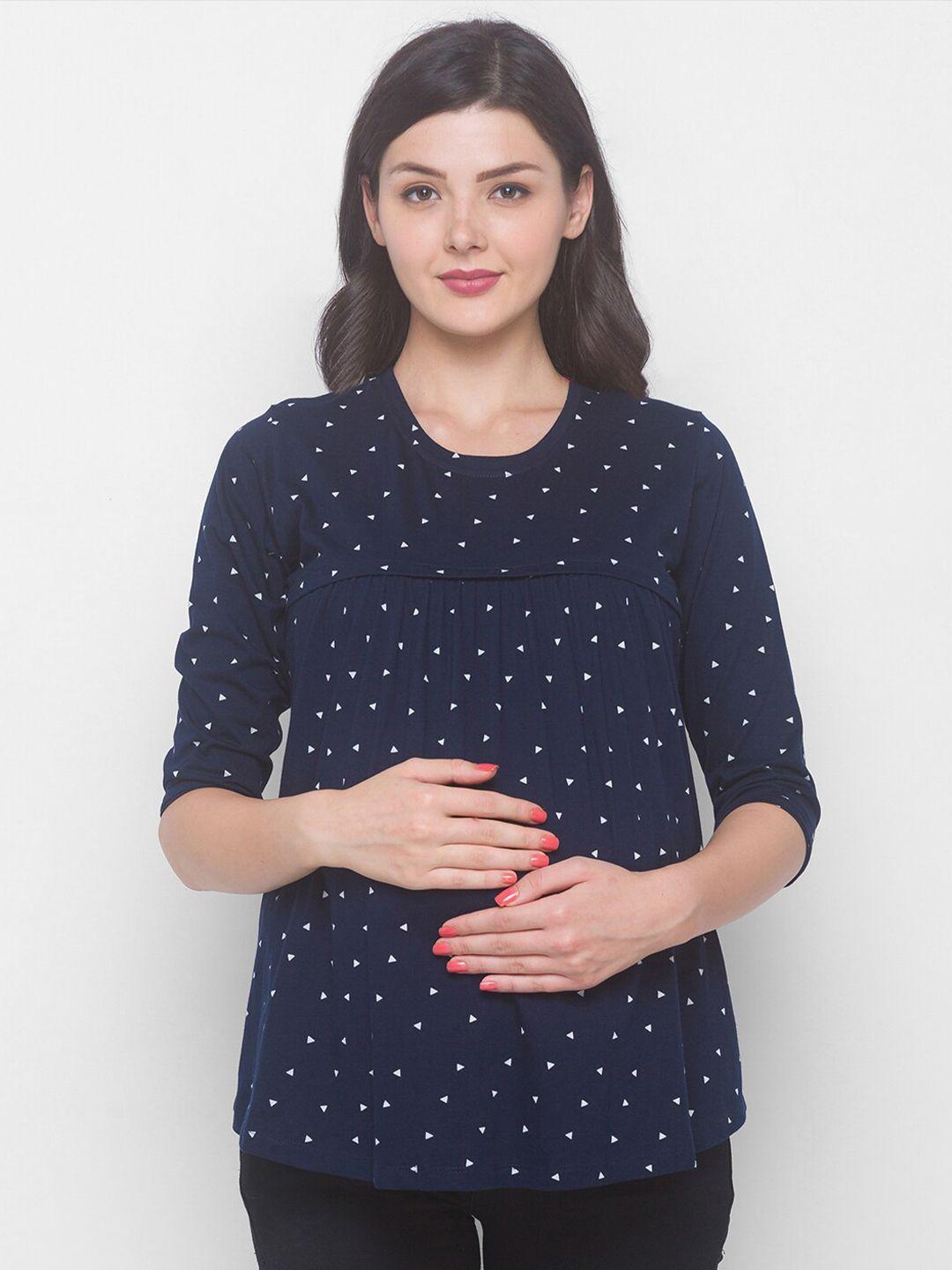 av2 women maternity navy blue printed top