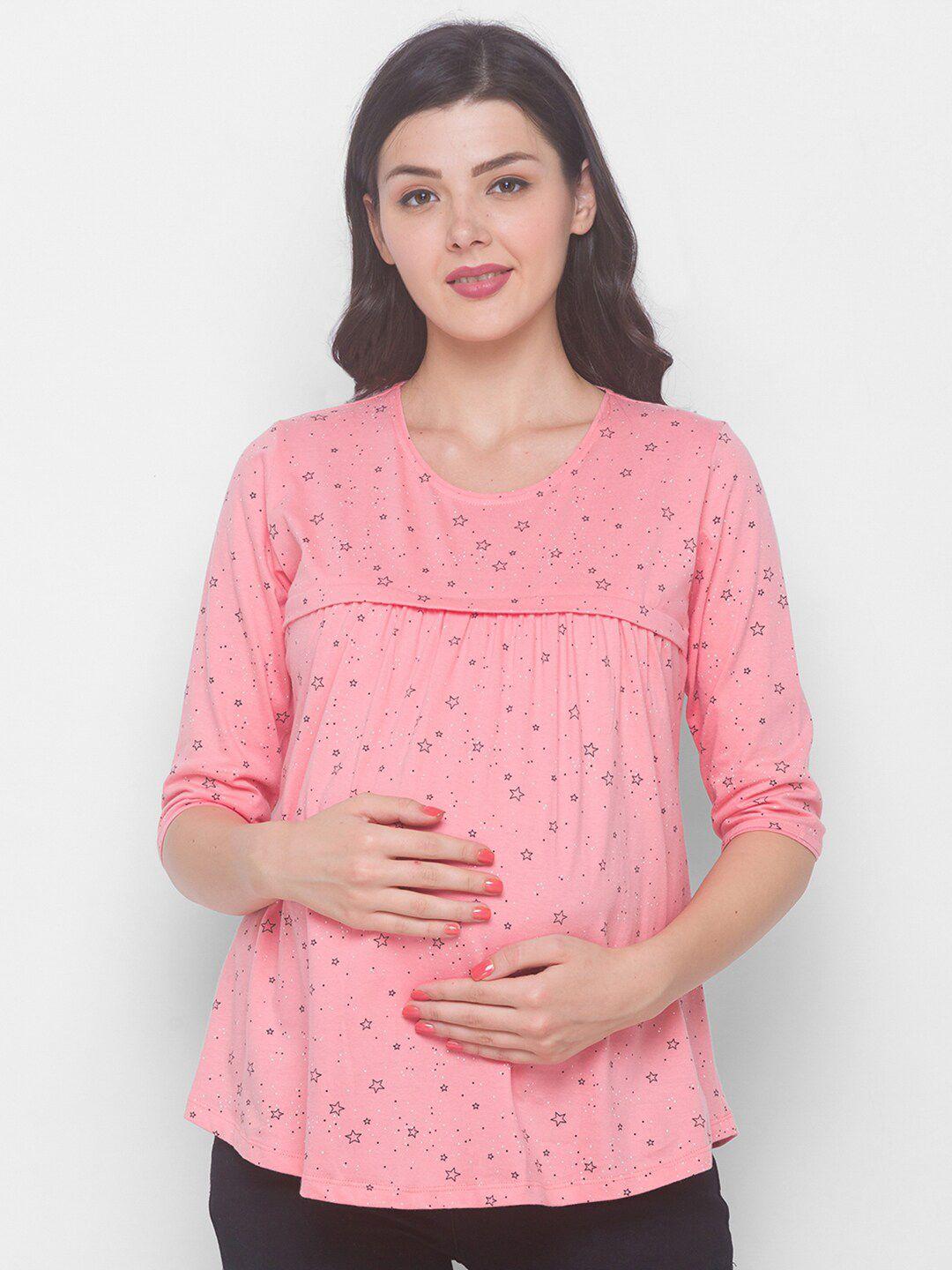 av2 women peach printed maternity feeding top