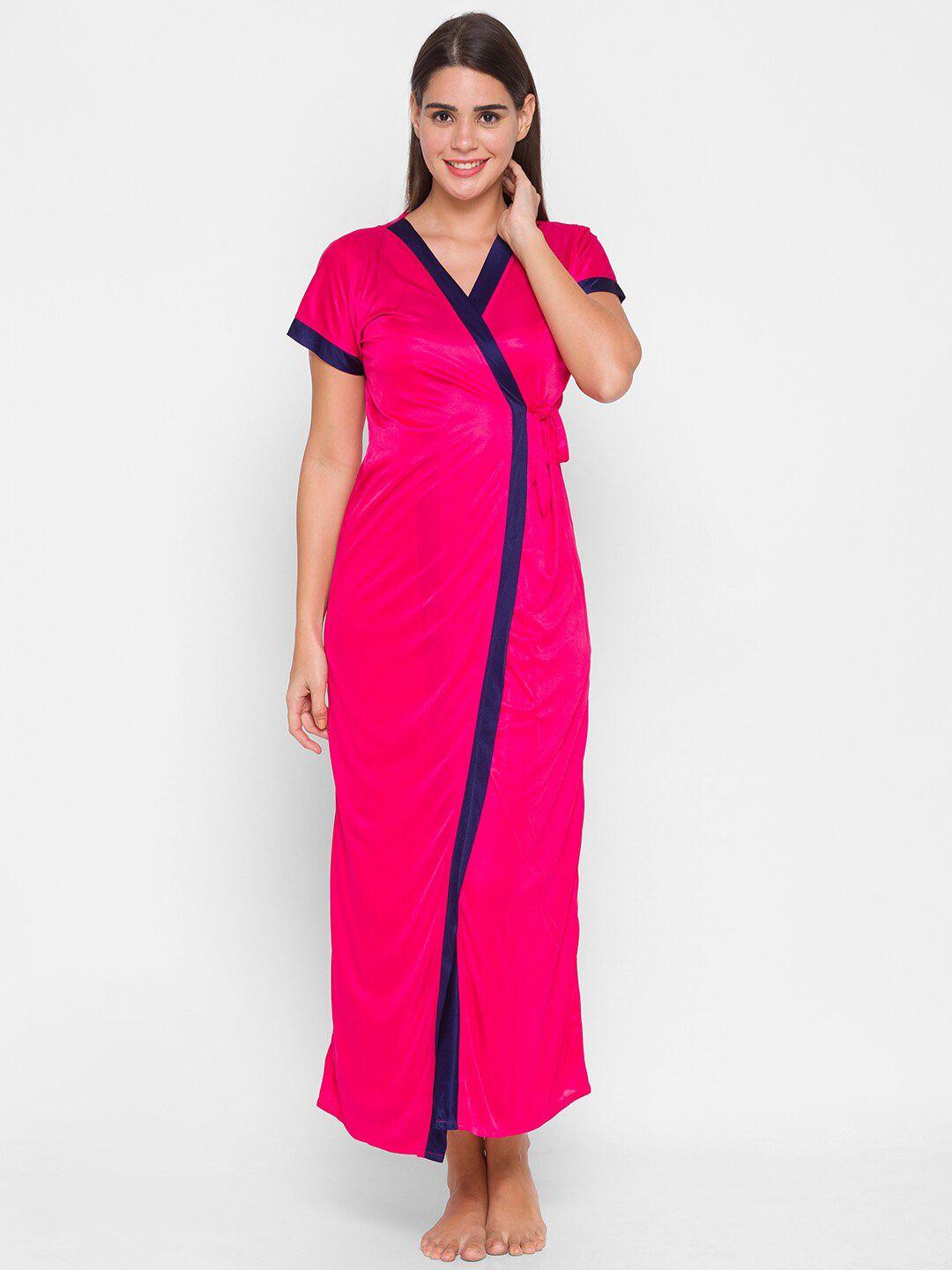 av2 women pink & blue solid night dress with robe