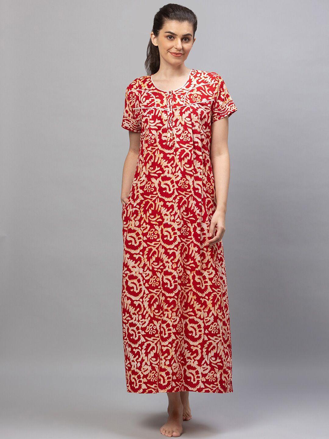 av2 women red printed cotton maxi nightdress