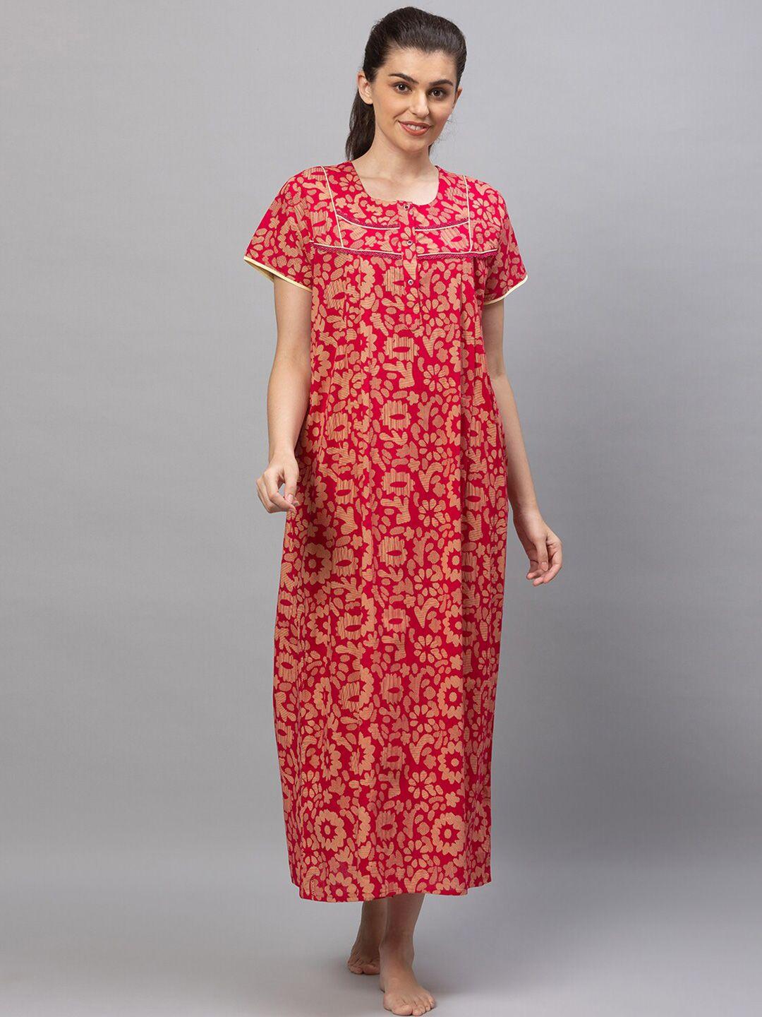 av2 women red printed cotton maxi nightdress