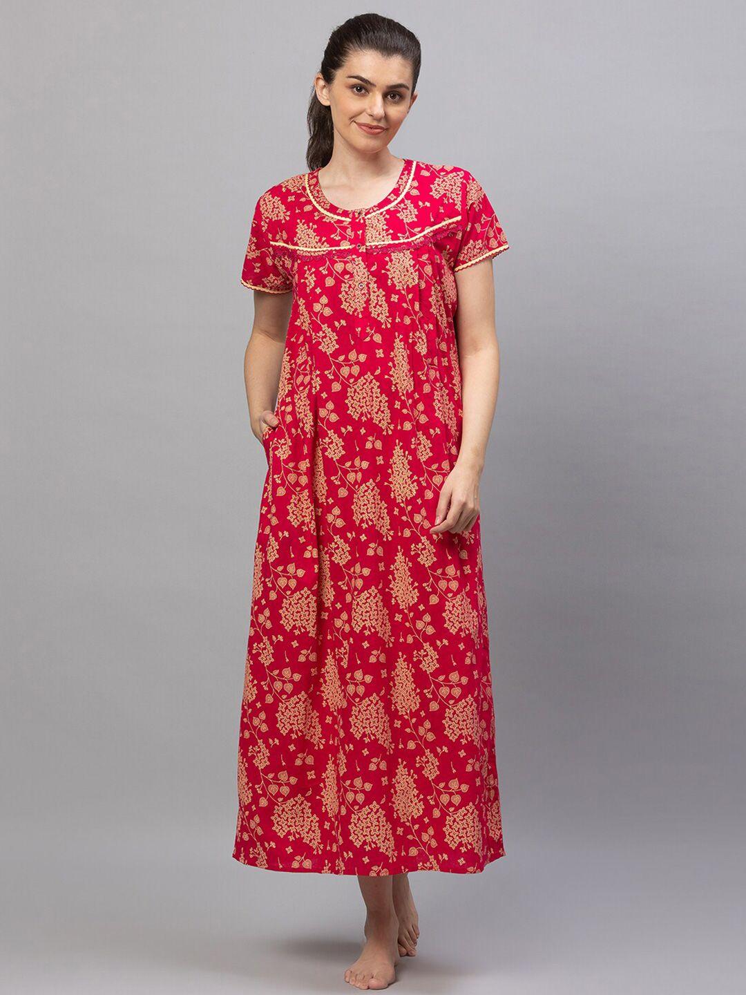 av2 women red printed cotton maxi nightdress