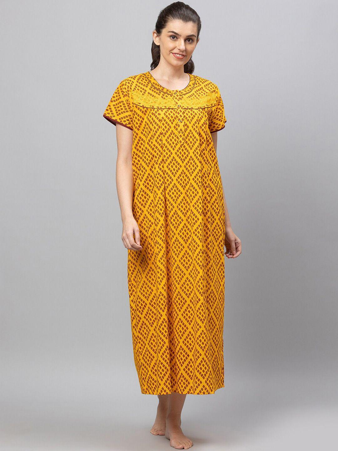 av2 women yellow printed cotton maxi maternity nightdress
