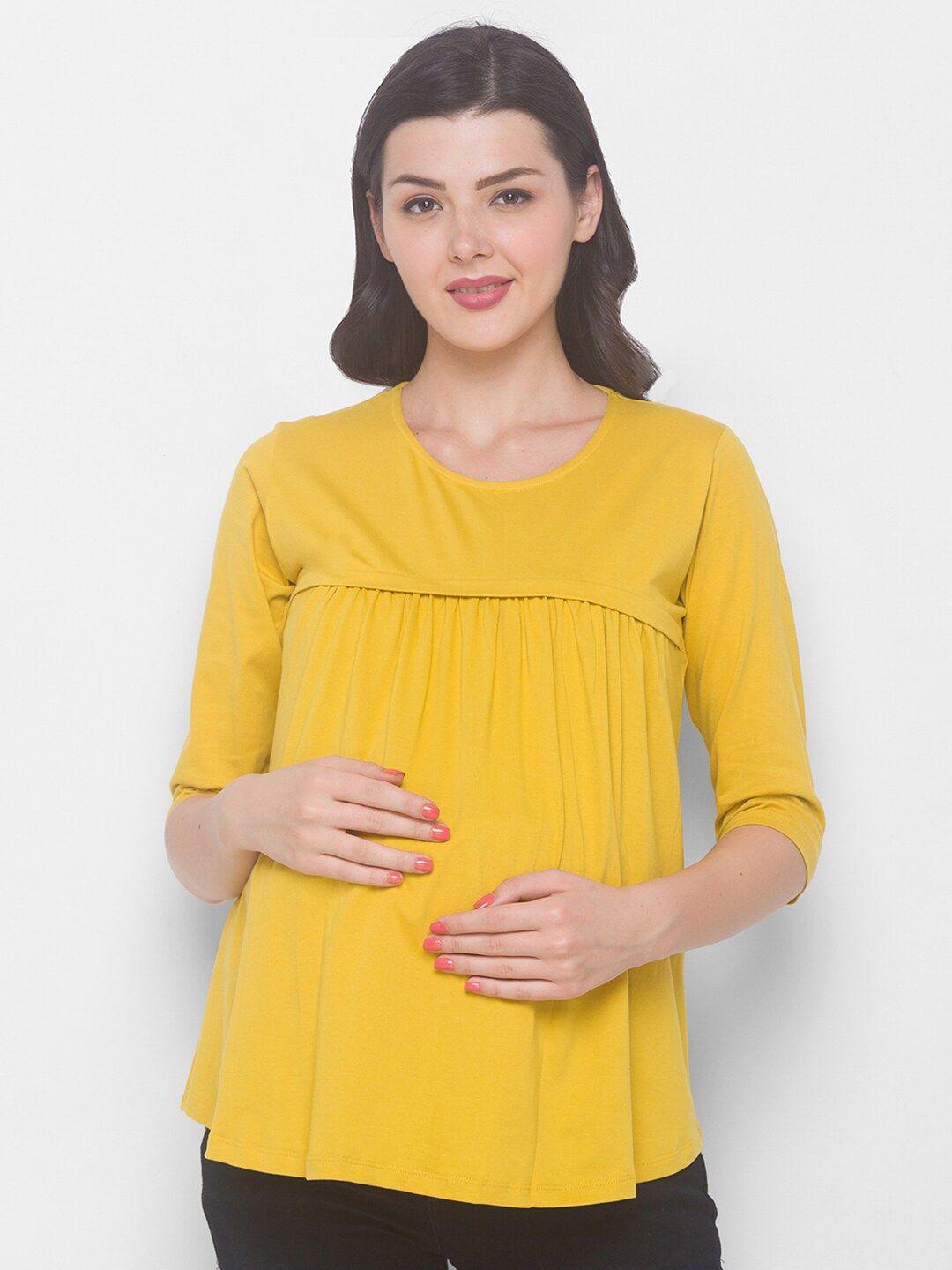 av2 yellow solid cotton maternity top