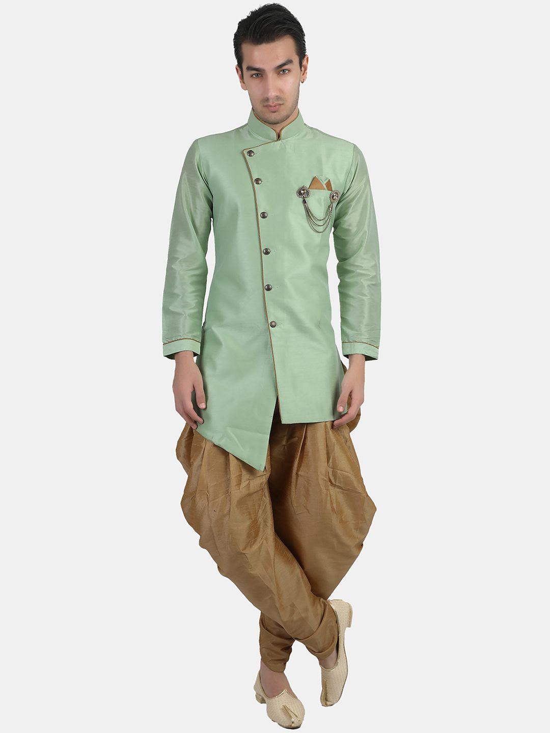 avaeta mandarin collar dupion silk sherwani with dhoti pants