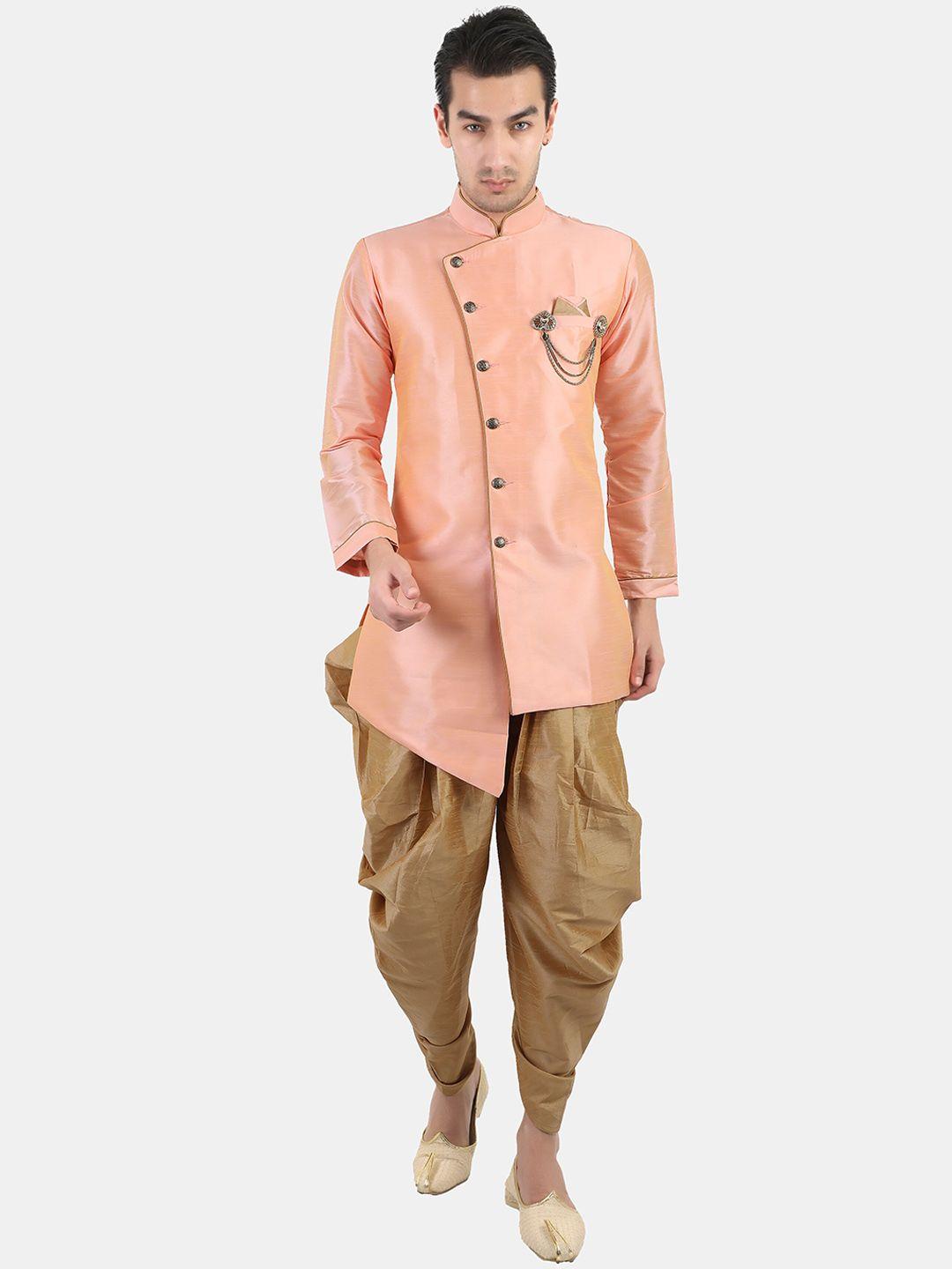 avaeta mandarin collar dupion silk sherwani with dhoti pants