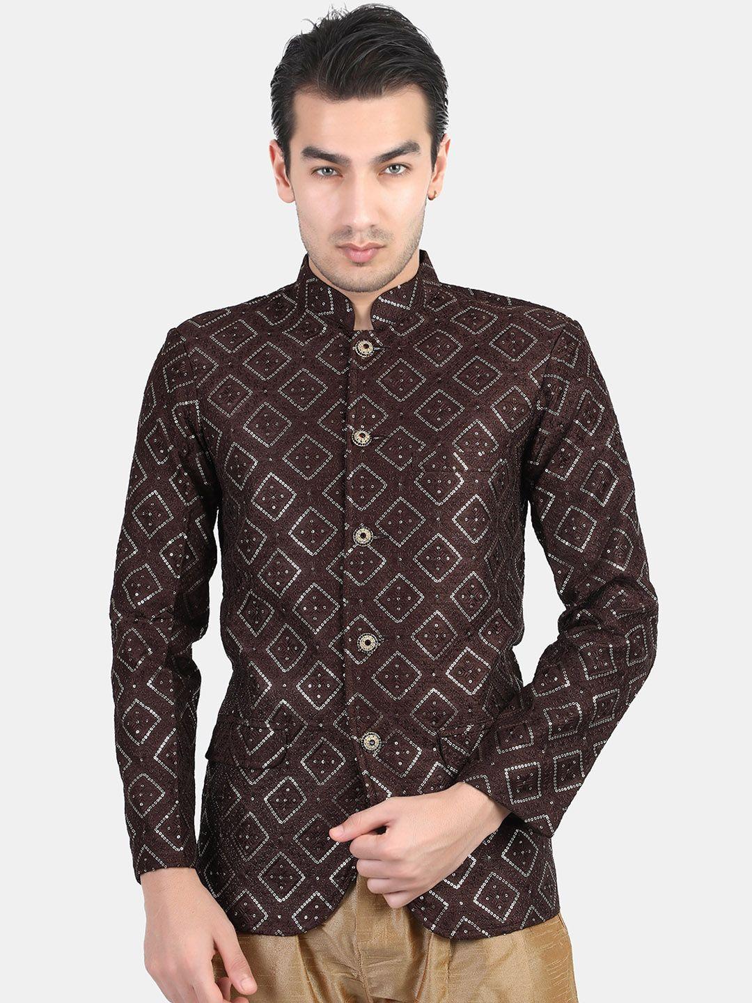 avaeta embroidered mandarin collar silk bandhgala blazer