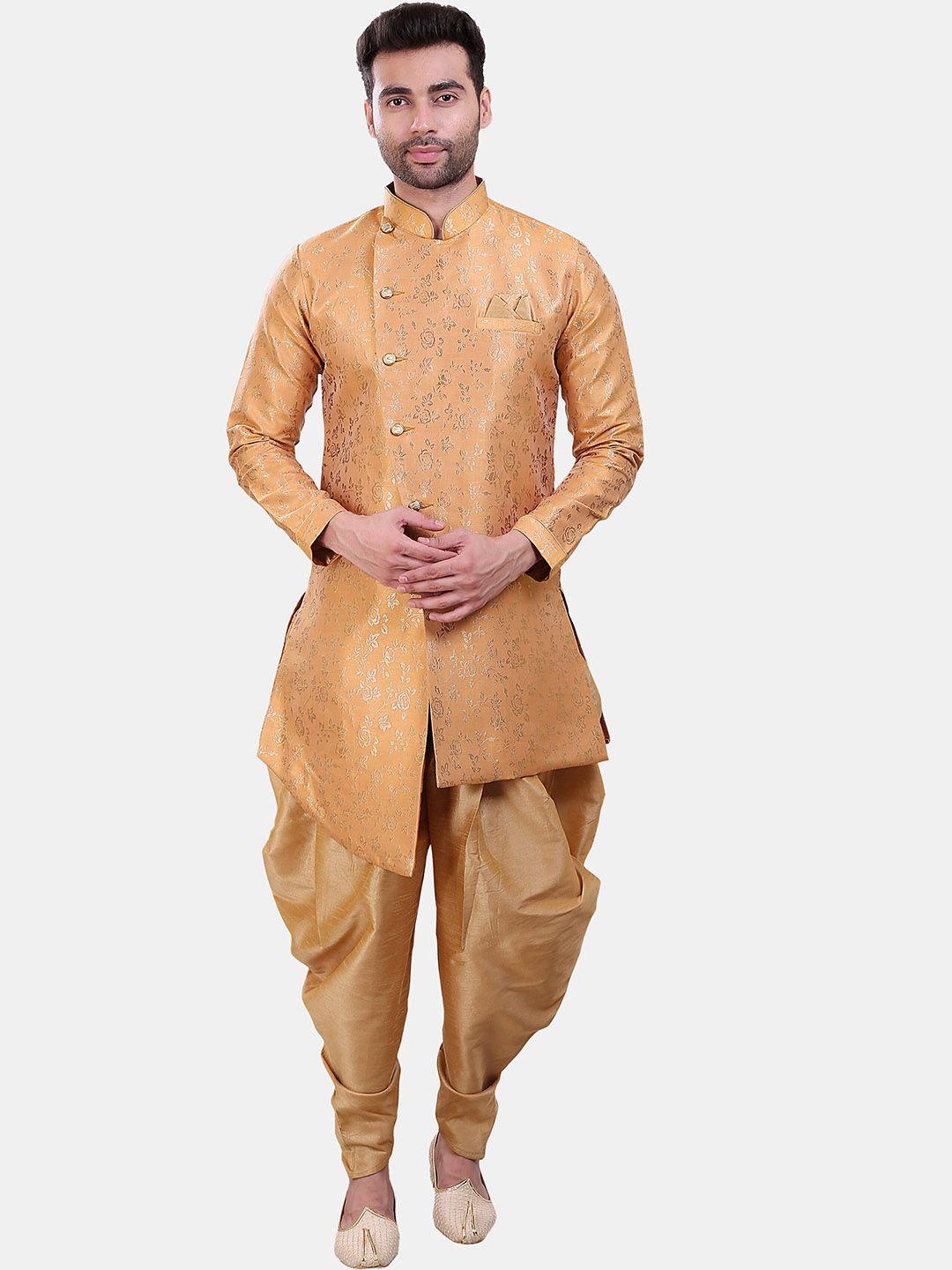 avaeta floral printed mandarin collar asymmetric sherwani with patiyala