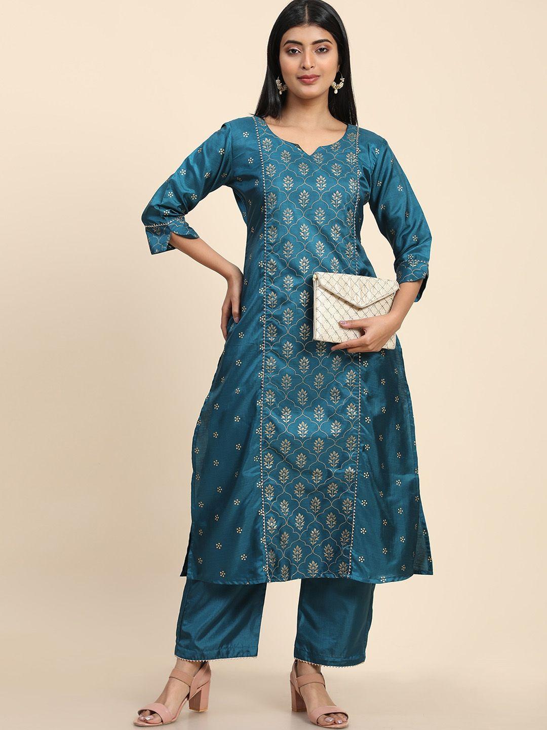 avanshee ethnic motifs foil printed panelled gotta patti kurta with palazzos