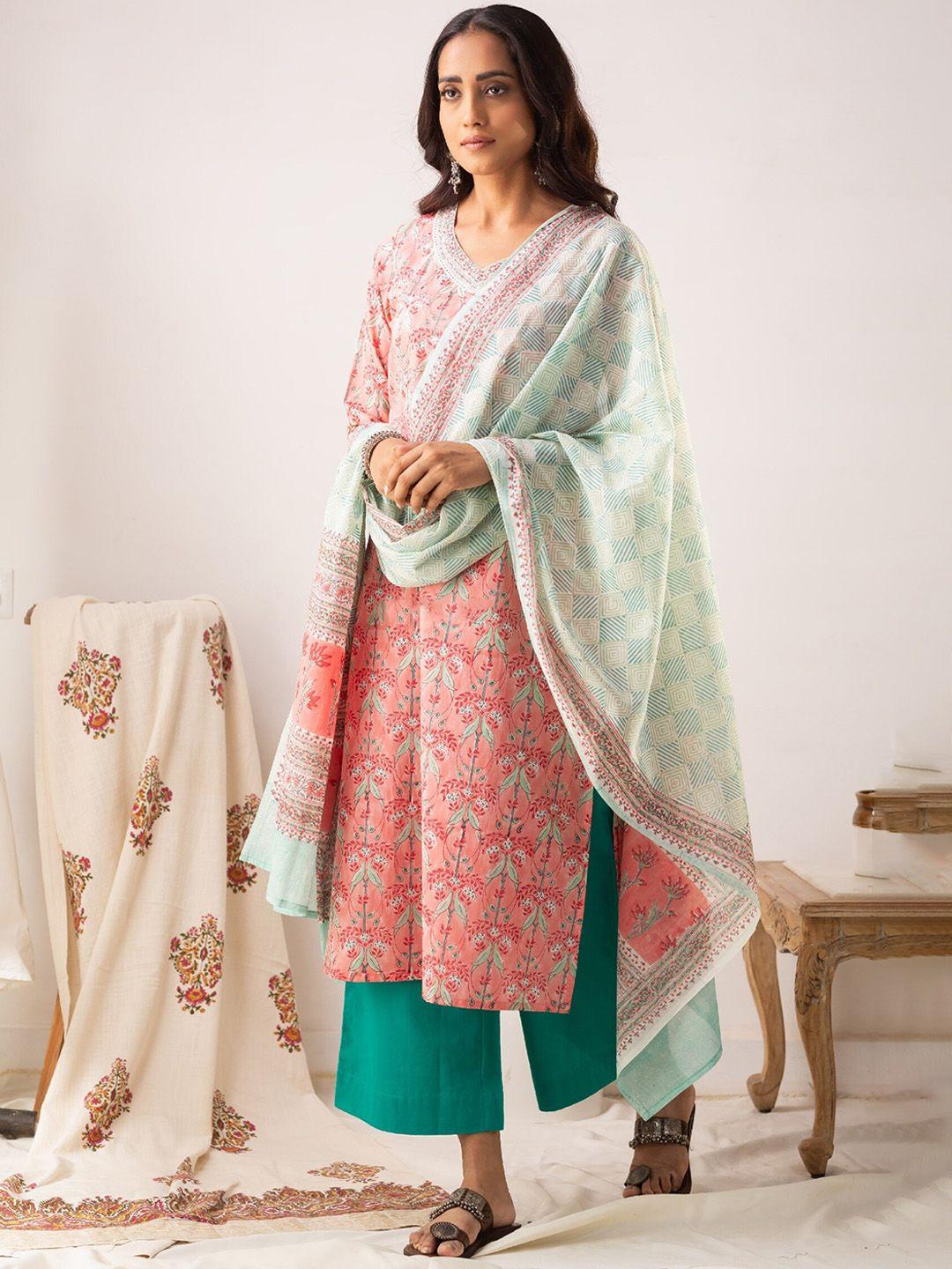 avanshee floral printed regular kurta with trousers & dupatta