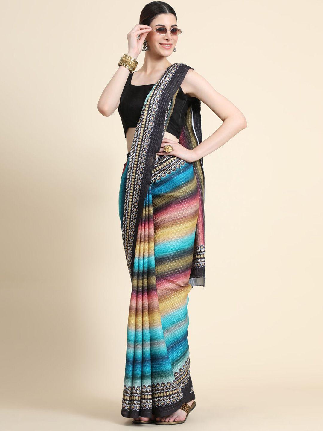 avanshee multicolor striped pure georgette saree