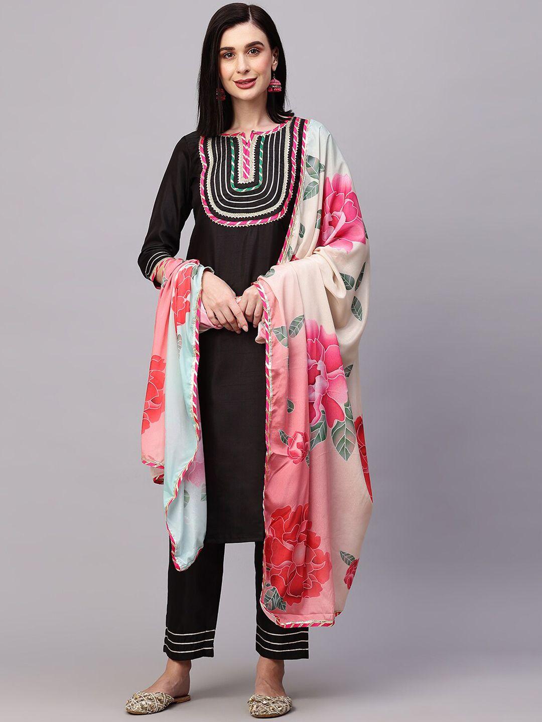 avanshee patch work straight kurta with trousers & dupatta