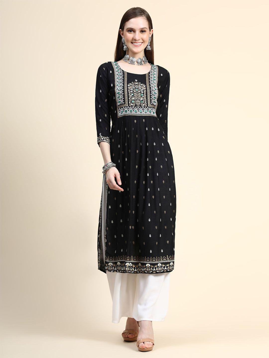 avanshee women ethnic motifs printed mirror work a-line kurta