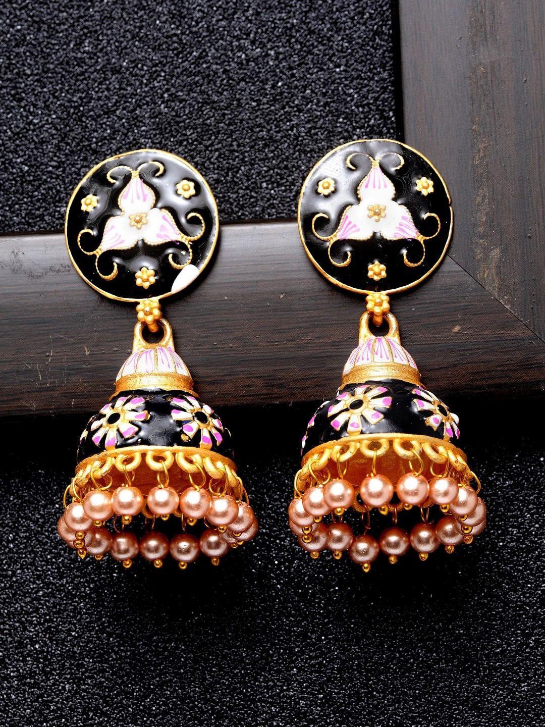 avant-garde paris black dome shaped jhumkas earrings