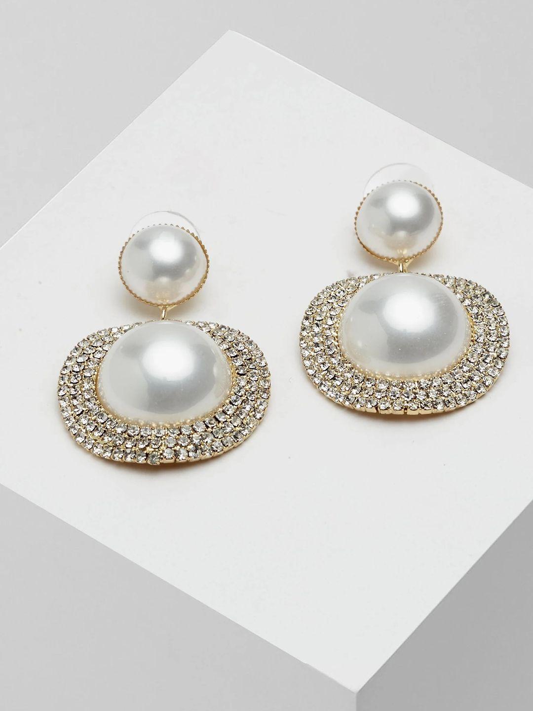 avant-garde paris gold-toned & white spherical studs earrings