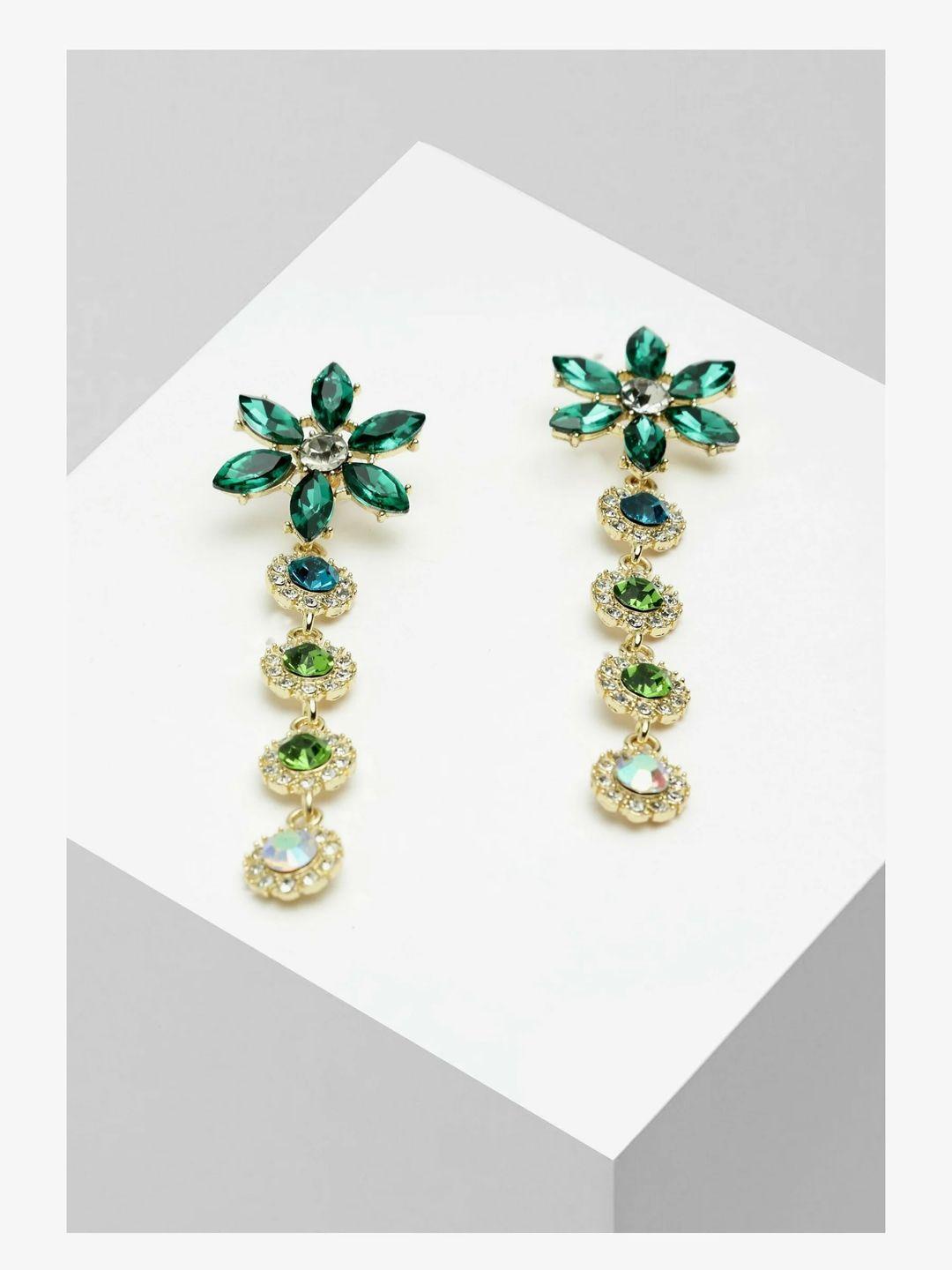 avant-garde paris green & blue floral drop earrings