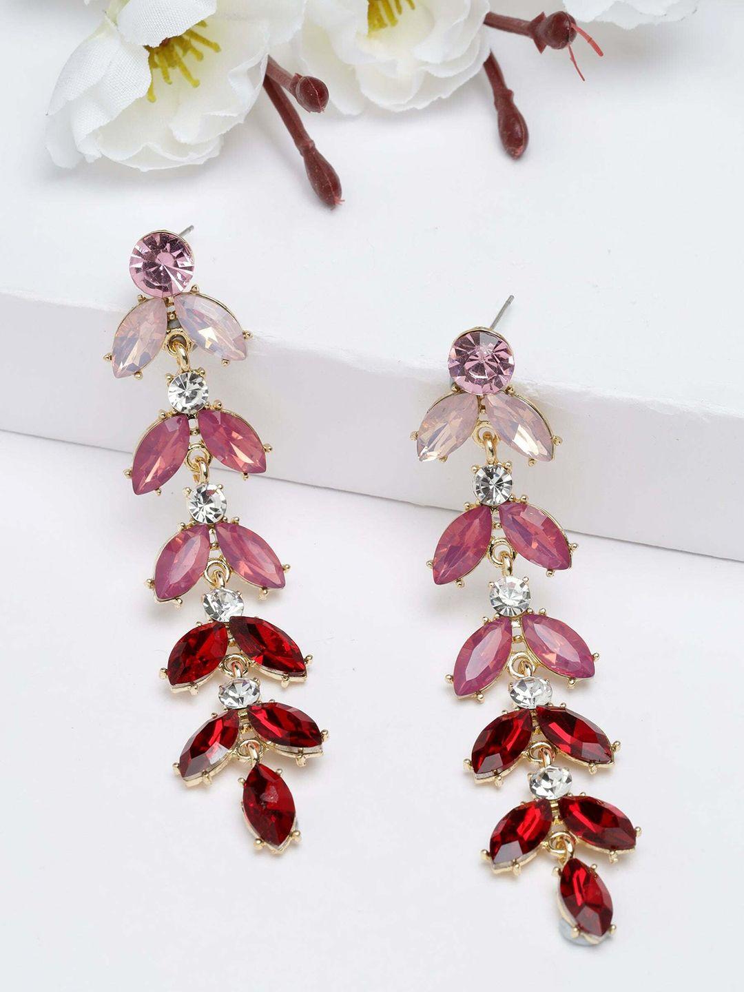avant-garde paris red leaf shaped drop earrings