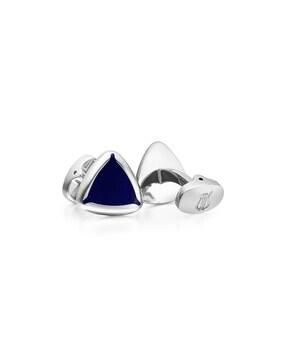 avant garde shard stainless steel cufflinks with blue-enamel inset