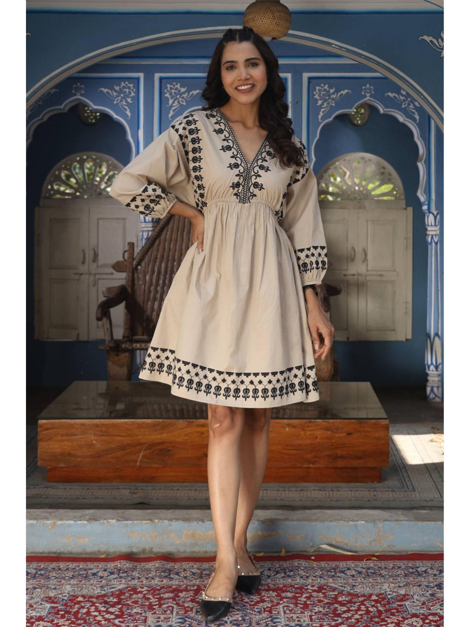 avanti almond embroidery cotton dress