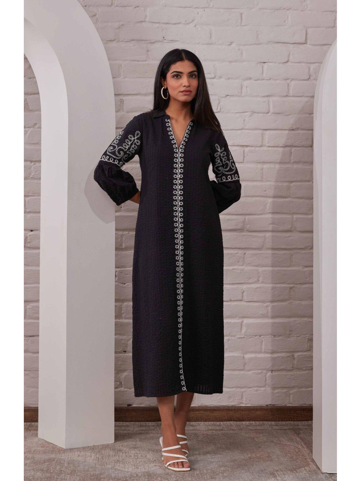 avanti black embroidery cotton dress