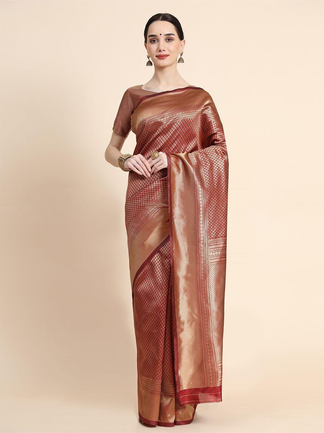 avantika fashion maroon & gold-toned woven design zari pure silk kanjeevaram saree