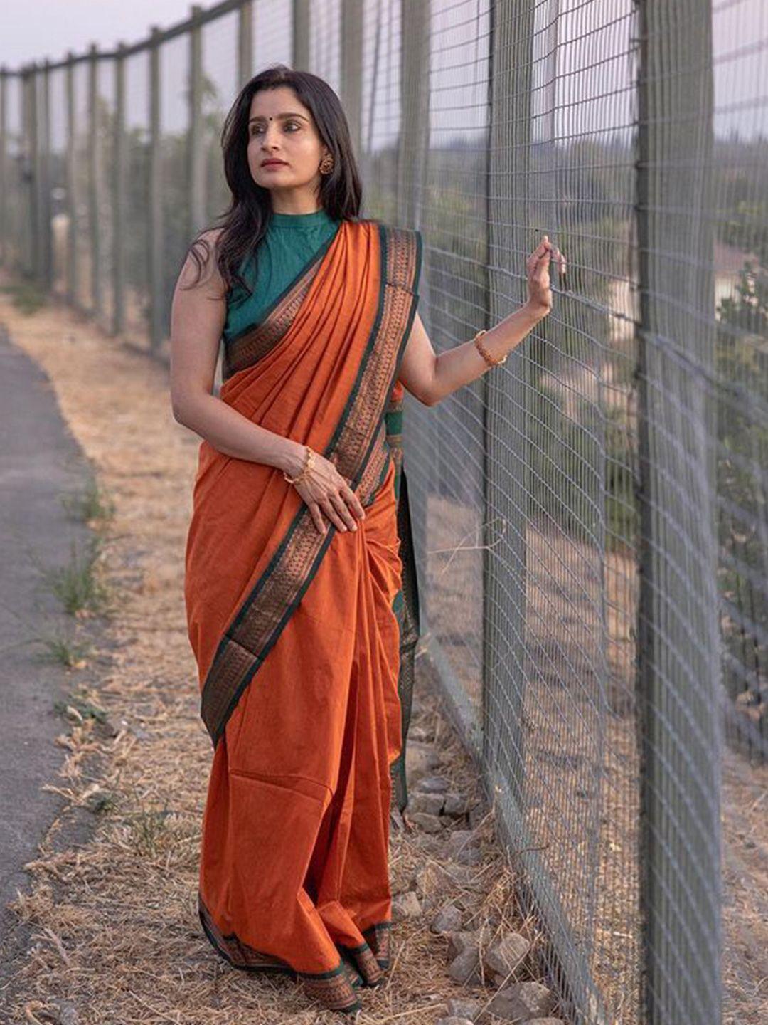 avantika fashion orange woven design pure silk designer banarasi saree