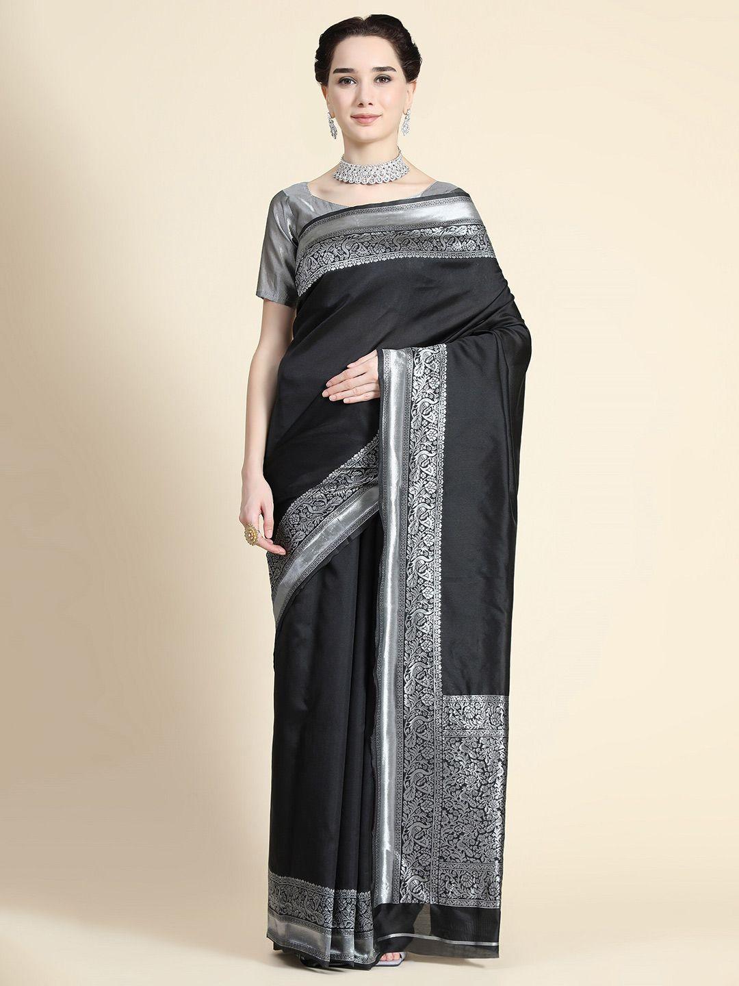 avantika fashion black & silver-toned woven design zari pure silk kanjeevaram saree