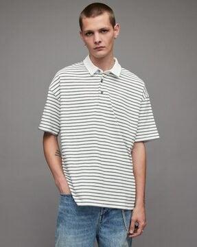 ave cotton loose fit striped polo t-shirt