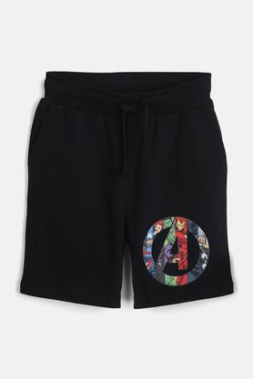 avengers logo graphic printed cotton shorts for boys - black