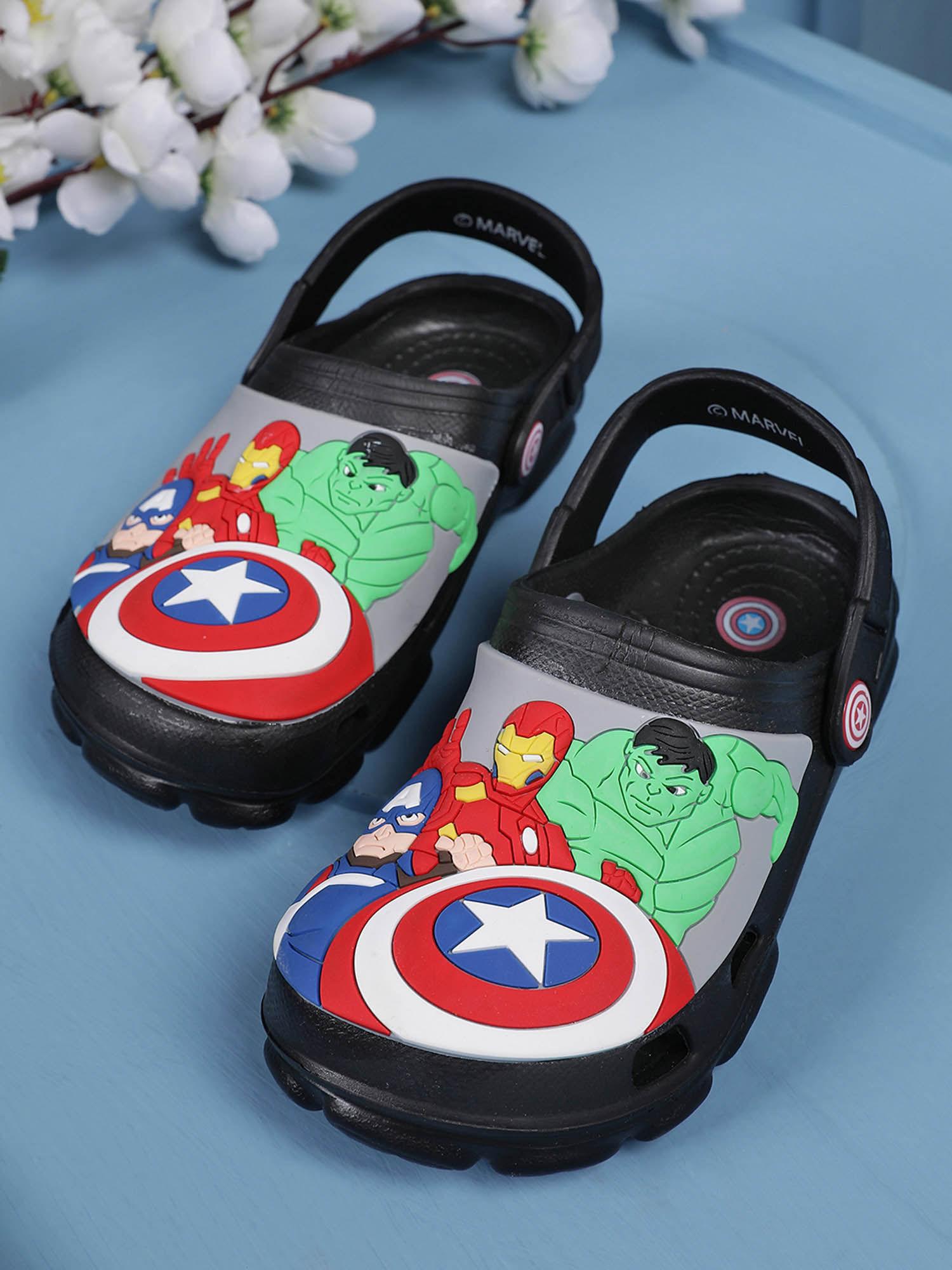 avengers printed kids boys black clogs