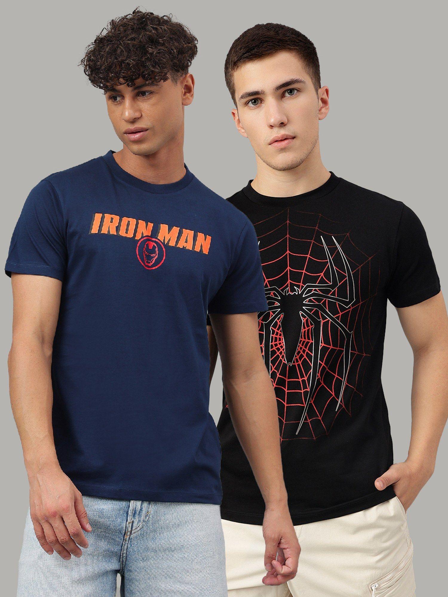 avengers printed regular fit multicolor cotton men t-shirt (pack of 2)