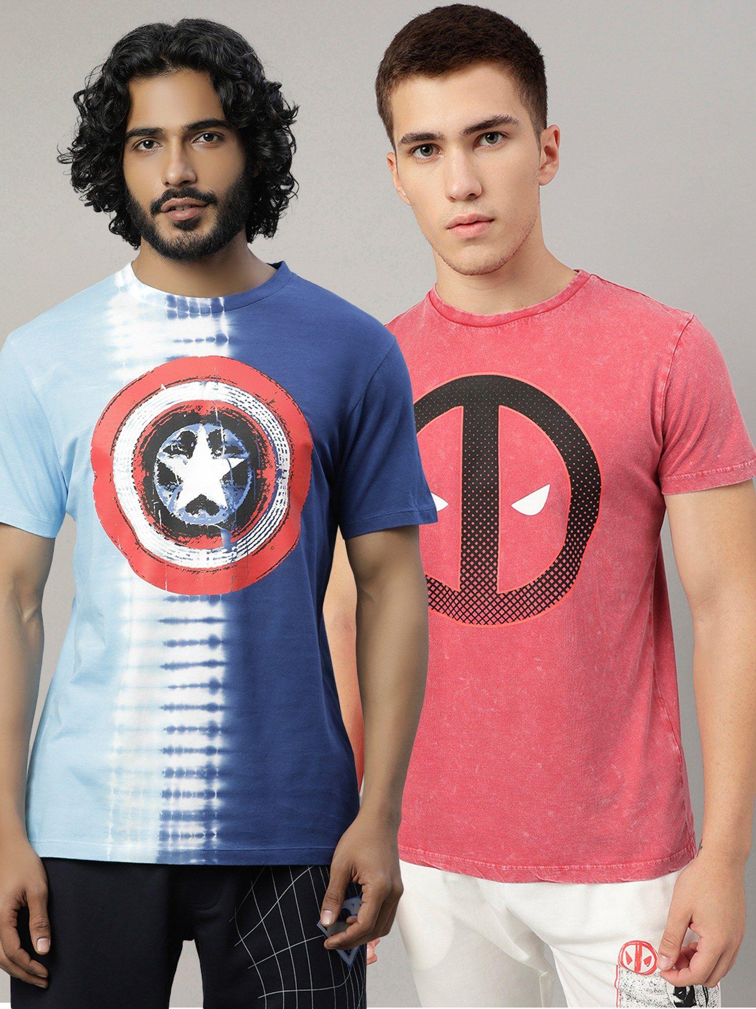 avengers printed regular fit multicolor cotton men t-shirt (pack of 2)