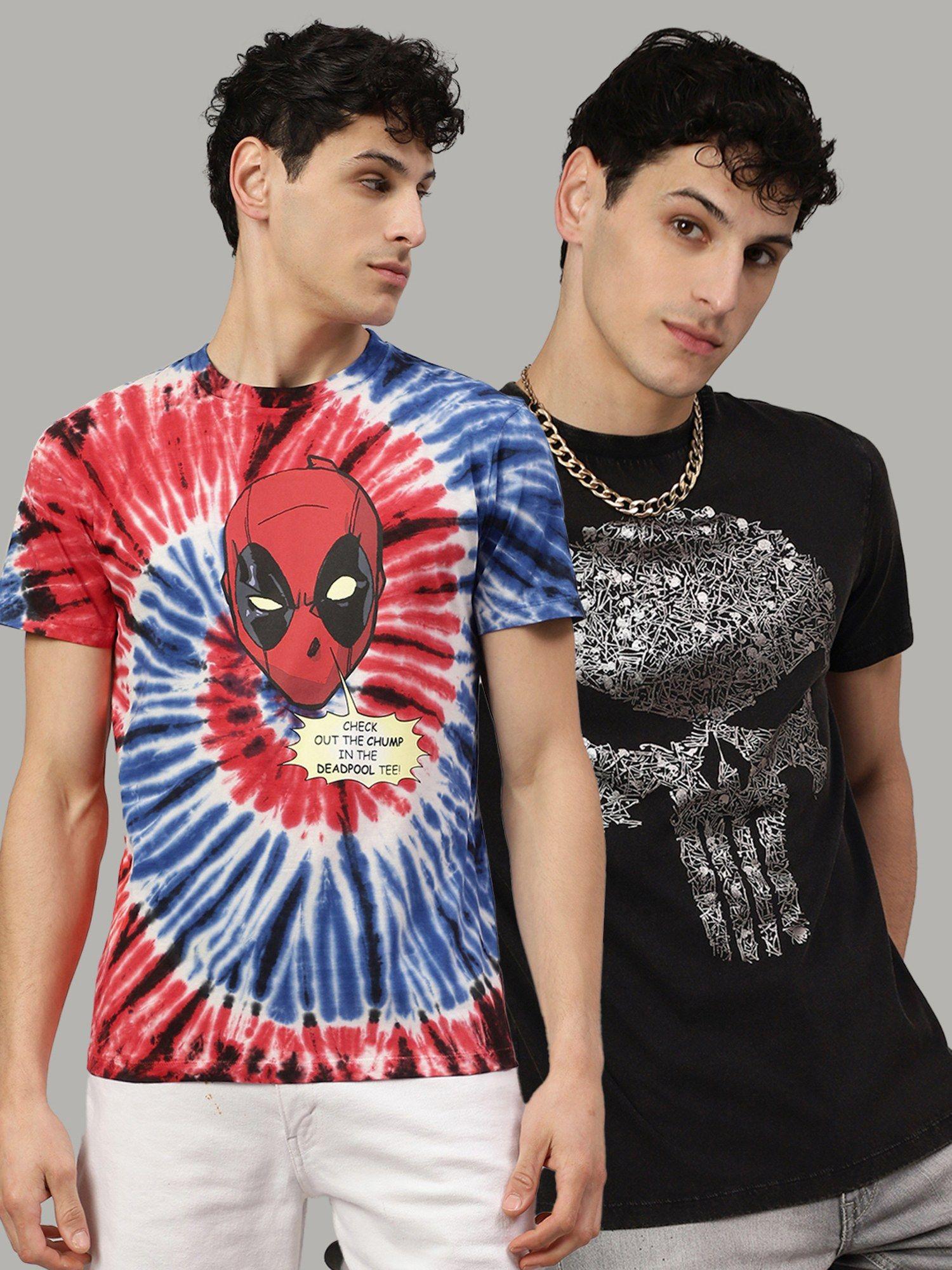 avengers printed regular fit multicolor cotton men t-shirt (pack of 2)