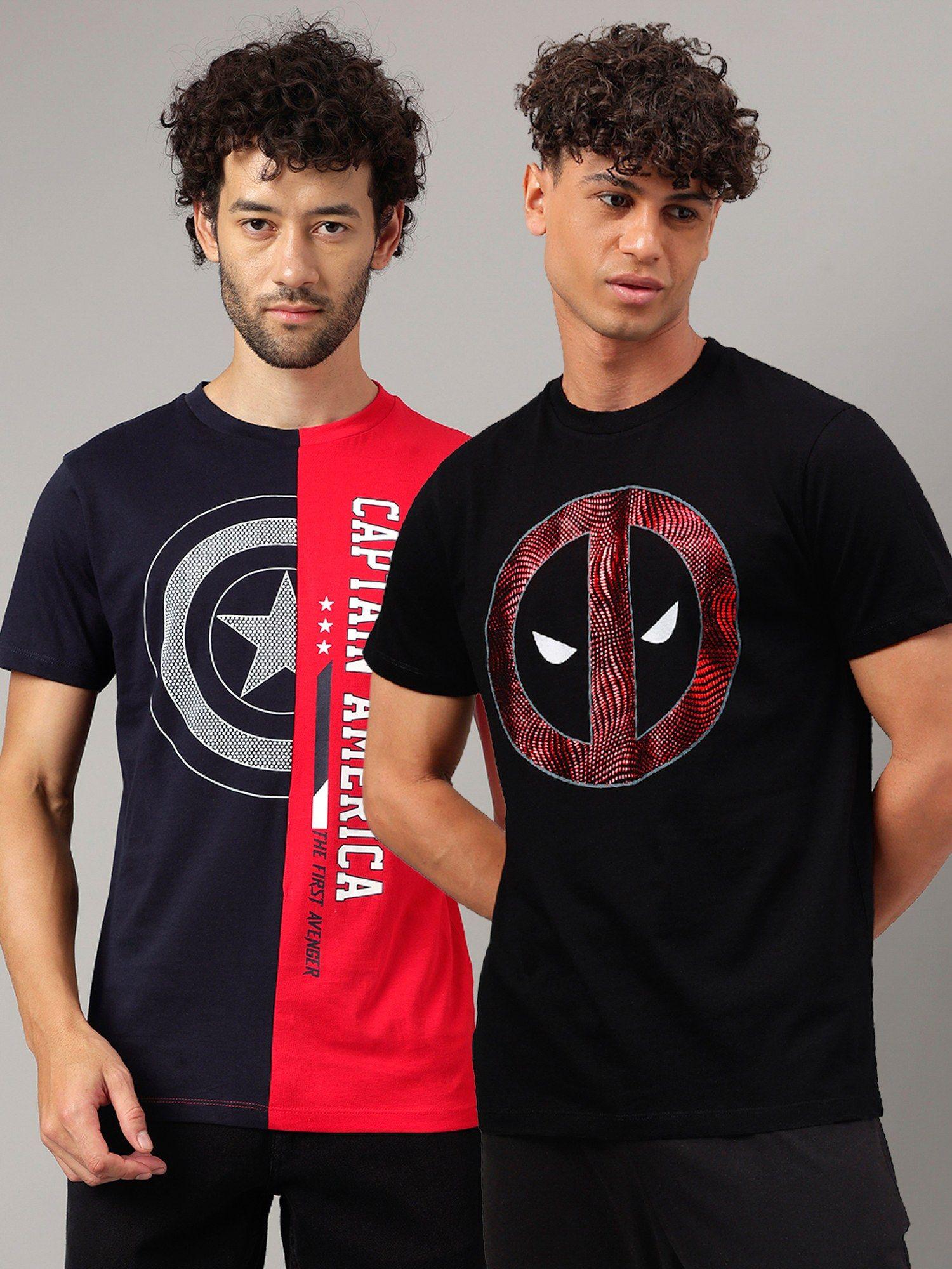 avengers printed regular fit multicolor cotton men t-shirt (pack of 2)