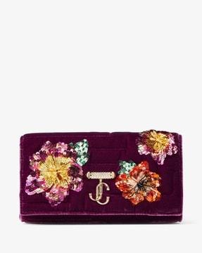 avenue velvet chain wallet with flower