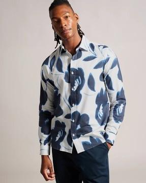 aversa-long sleeve large floral print regular fit shirt