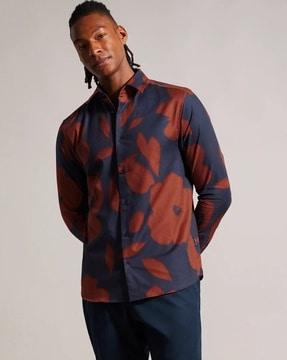 aversa-long sleeve large floral print regular fit shirt