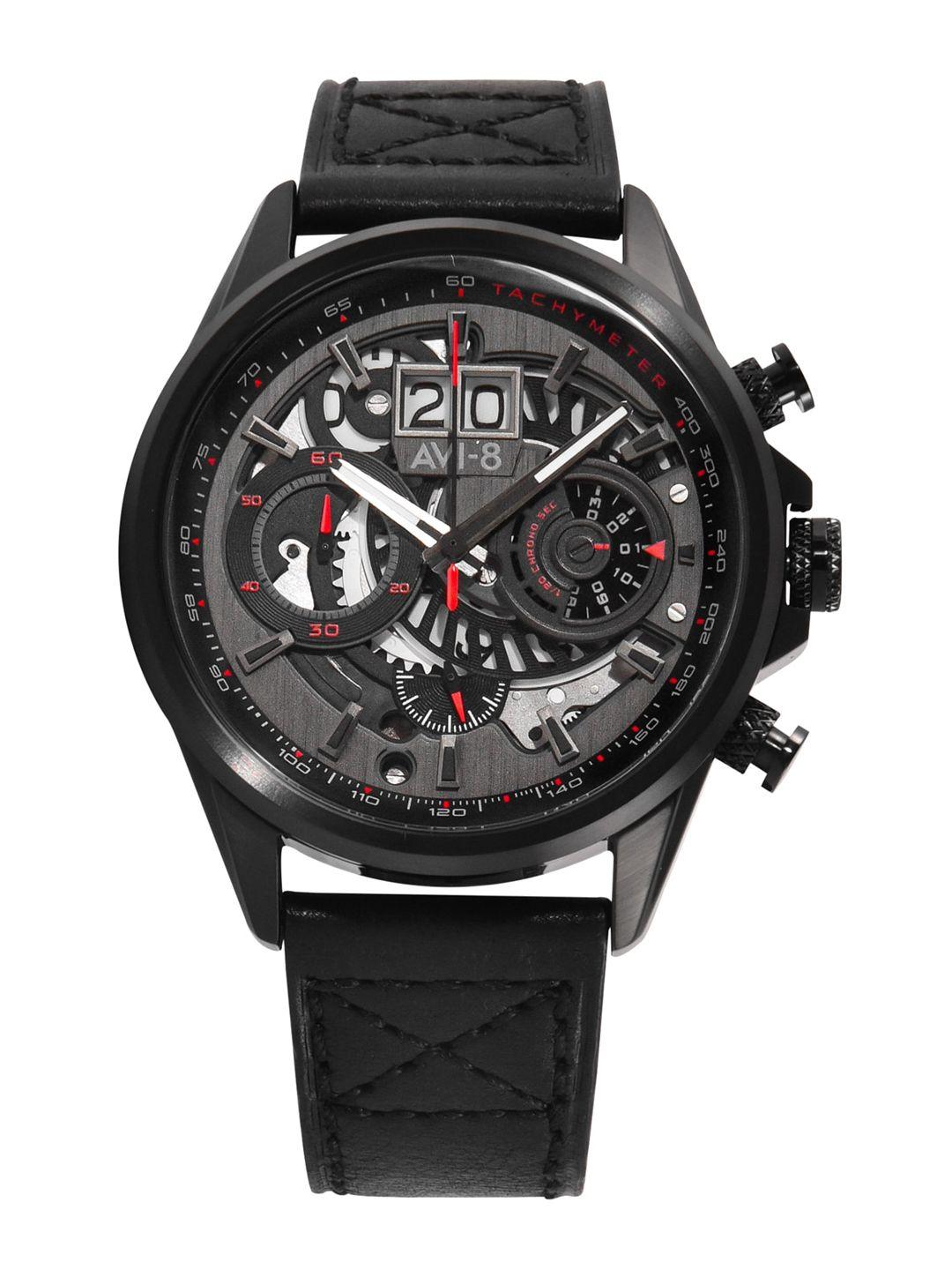 avi-8 men black analogue watch