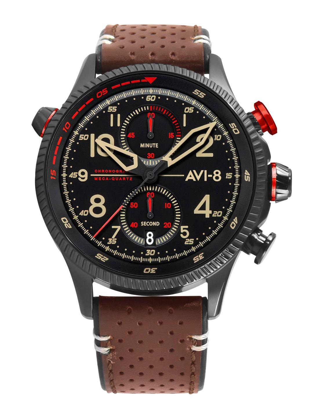 avi-8 men black chronograph analogue watch av-4080-04