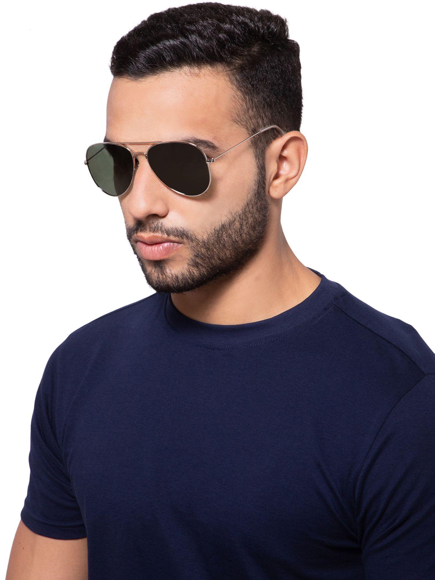 aviator 100% uv protect hd vision sunglasses silver and green