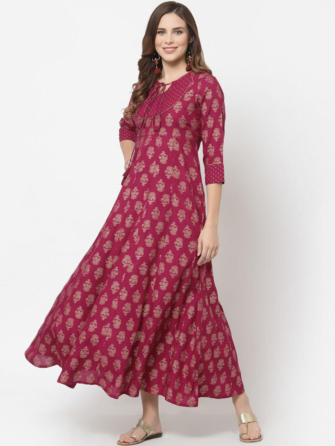 avipsa ethnic motifs printed tie-up neck anarkali kurta