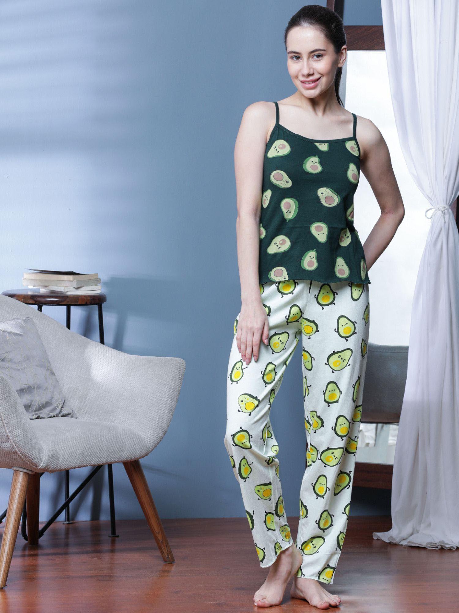 avo cuddle green cami top with pyjama (set of 2)